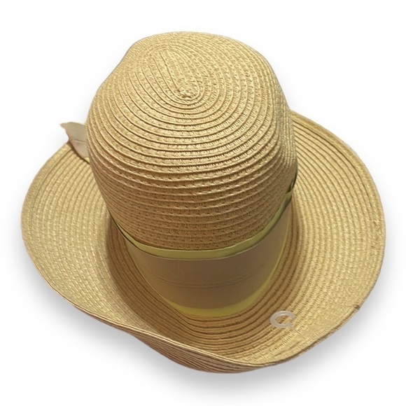 Straw Hat with Tan and Lime Green Attached Ribbon Cynthia Rowley - Picture 2 of 4